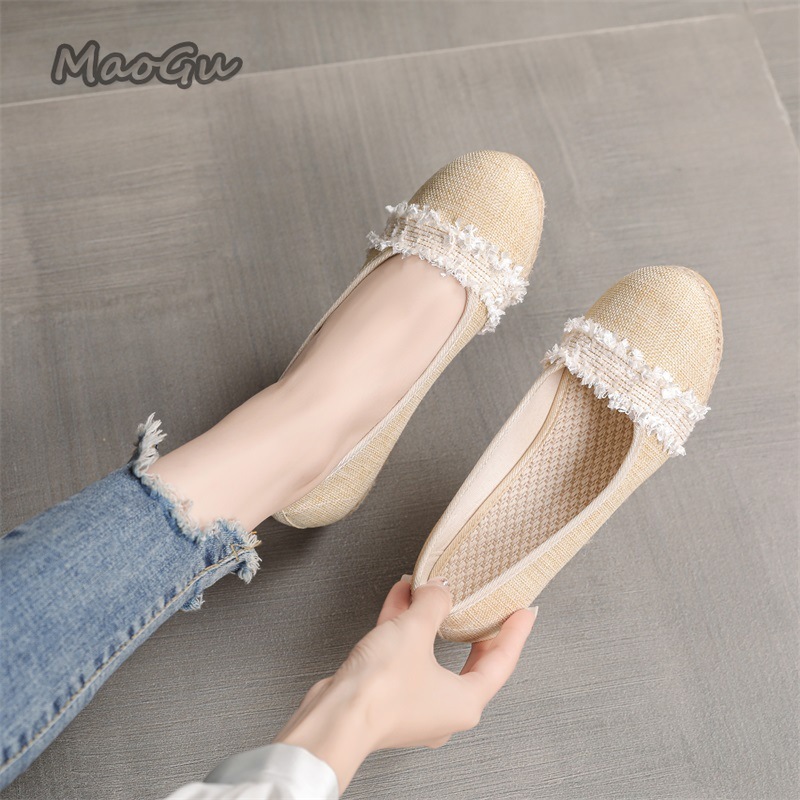 Espadrille Wedge Shoes - Damskie espadryle na koturnie, okrągły nosek,