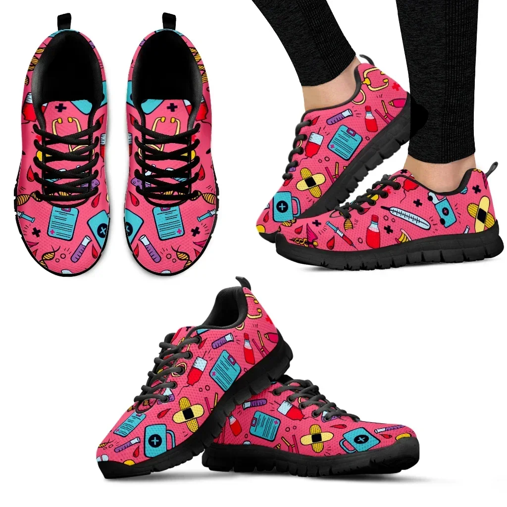 Women'S Shoes Nursing - Ciemnoróżowe lekkie sneakersy medyczne z nadrukiem,
