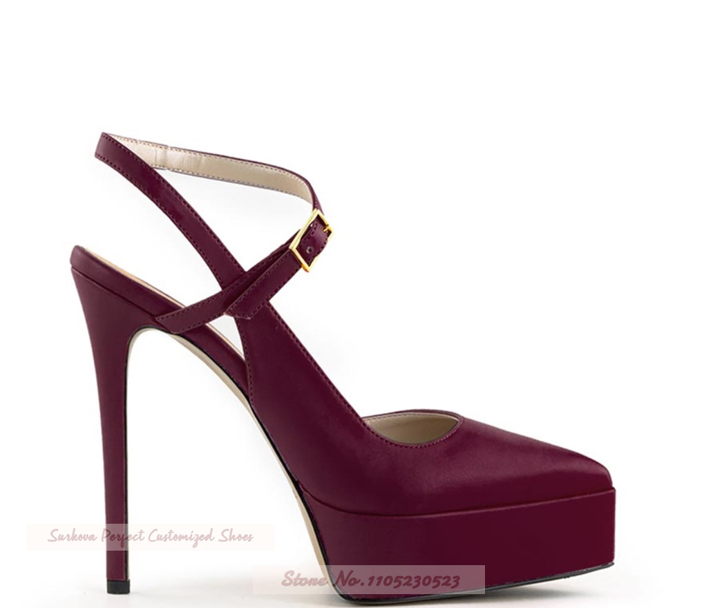 Women'S Shoes Burgundy - Szpilki w kolorze burgundowym, matowe, z