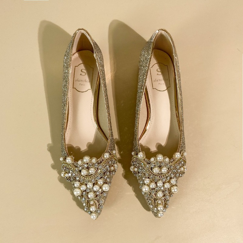 Women'S Shoes Non Slip - Eleganckie czółenka na słupku z cyrkoniami,