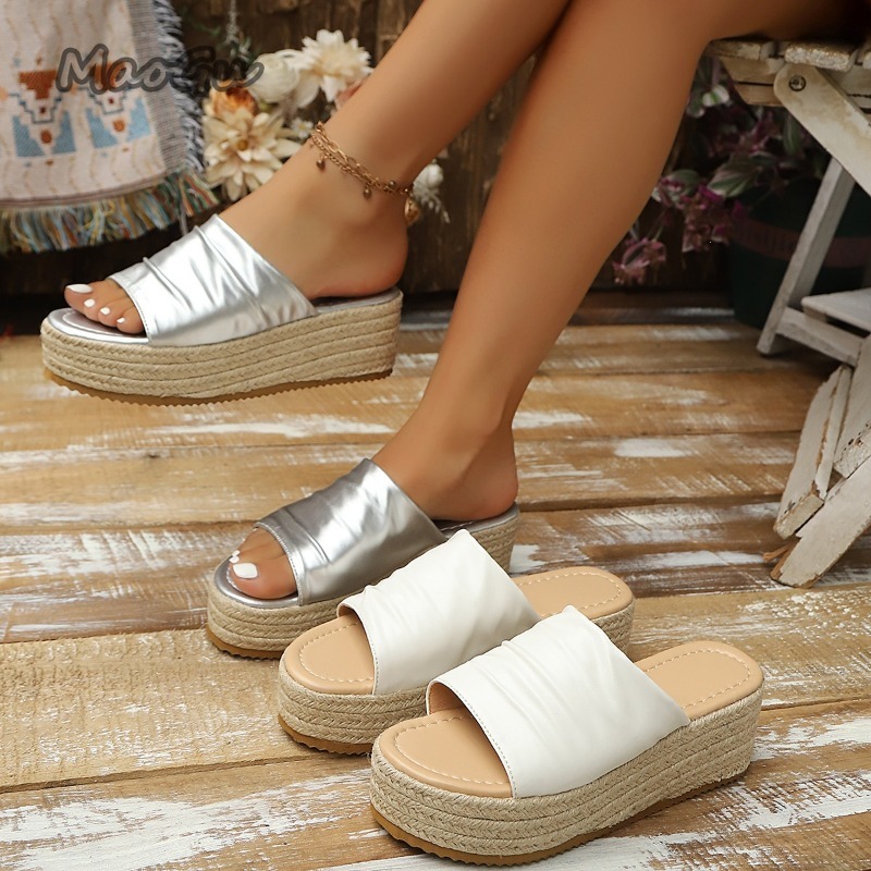 Espadrille Wedge Shoes - Damskie sandały espadryle na koturnie z