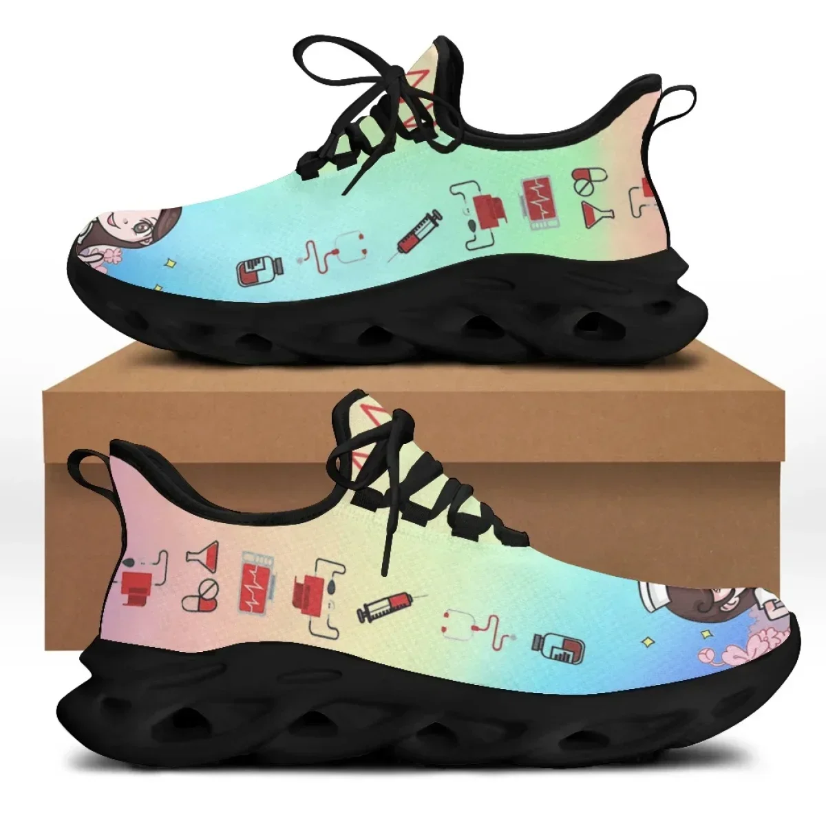 Women'S Shoes Nursing - Damskie buty medyczne z nadrukiem, miękkie
