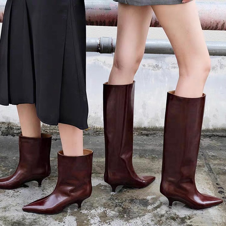 Women'S Shoes Burgundy - Damskie botki Chelsea z lakierowanej skóry,