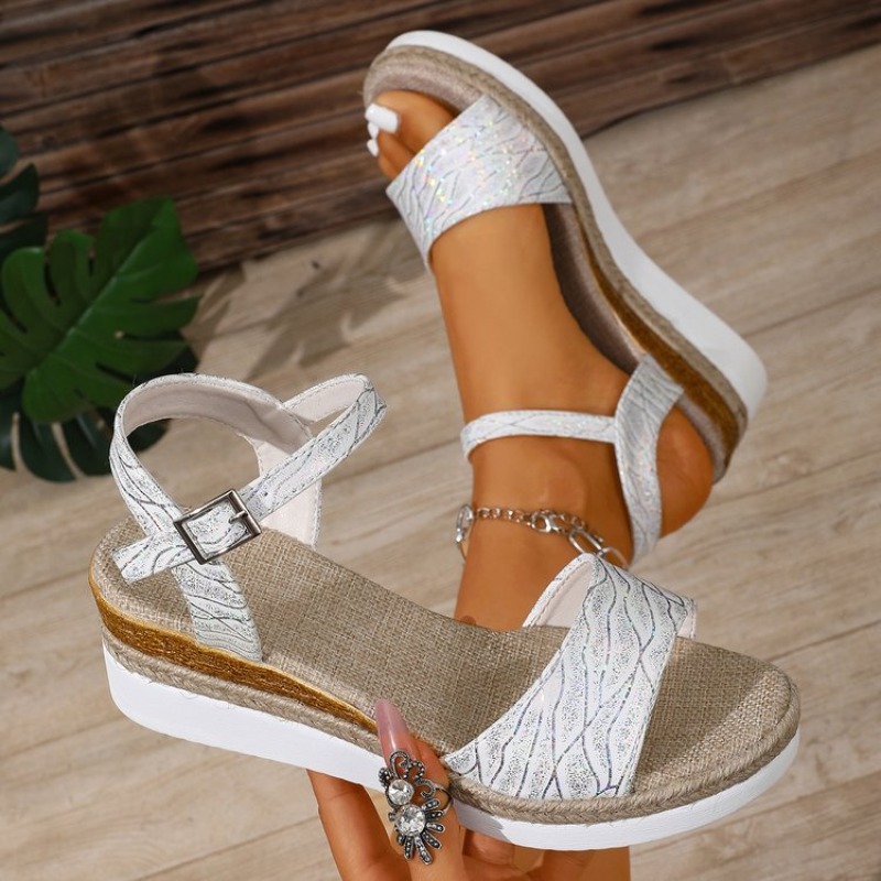 Espadrille Wedge Shoes - Sandały na koturnie damskie białe platformy