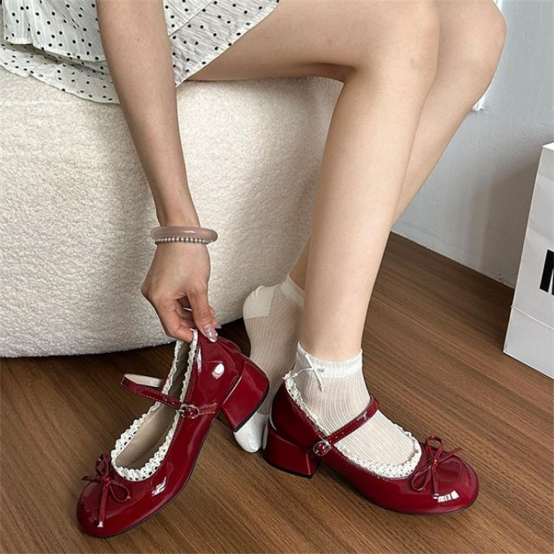 Damskie buty Mary Jane na wios – Women'S Shoes Burgundy recenzja i cena