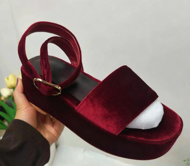 Sandały na koturnie z grubą po – Women'S Shoes Burgundy recenzja i cena