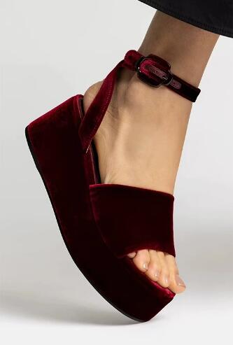 Sandały na koturnie z grubą po – Women'S Shoes Burgundy recenzja i cena